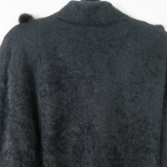 Vintage Black Fuzzy Button Up Cardigan M/L Japanese Sequin Fur Bead Embellished - Picture 9 of 10